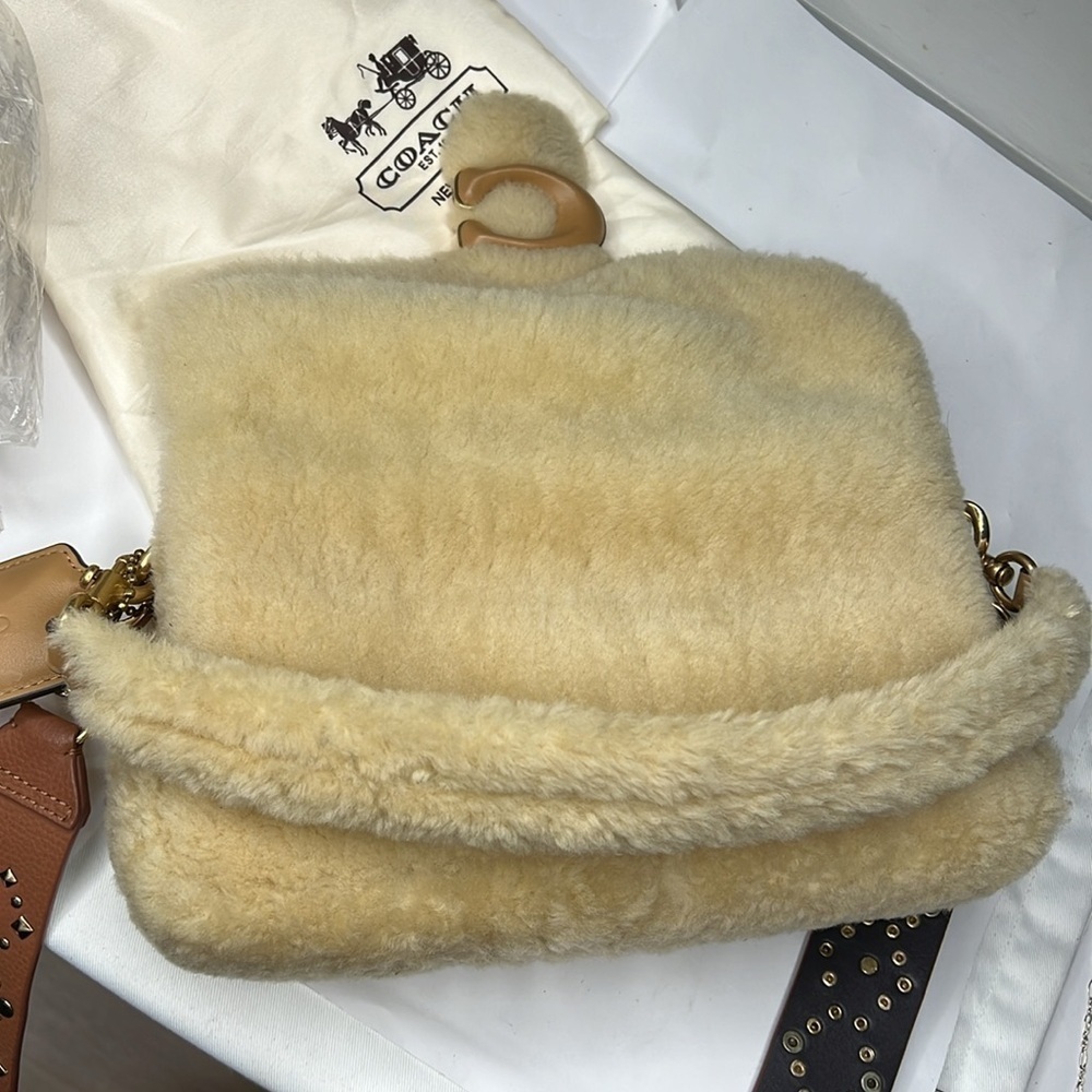 Coach Shearling Beige Fur Pillow Tabby Shoulder Crossbody Bag - Picture 14 of 16